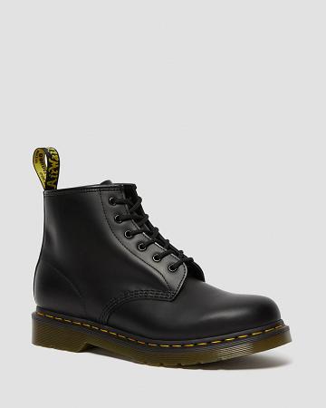 Dr Martens 101 Yellow Stitch Smooth Læder Ankelstøvler Dame Sort | DK 11WNB